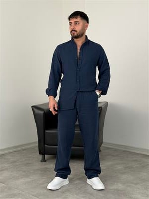 MÜSLİN KUMAŞ YIKAMALI UZUNKOL TAKIM LACİVERT