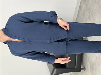 MÜSLİN KUMAŞ YIKAMALI UZUNKOL TAKIM LACİVERT