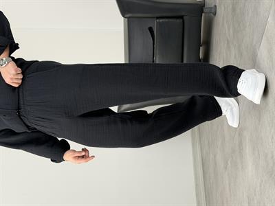 MÜSLİN KUMAŞ YIKAMALI UZUNKOL TAKIM SİYAH