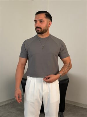 ÖRME REGLAN KOL ÖZEL TİŞÖRT ANTRASİT