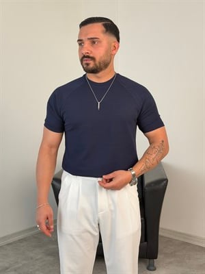 ÖRME REGLAN KOL ÖZEL TİŞÖRT LACİVERT