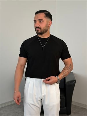 ÖRME REGLAN KOL ÖZEL TİŞÖRT SİYAH