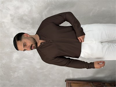 Ottoman Henley Yaka Sweatshirt Acı Kahve
