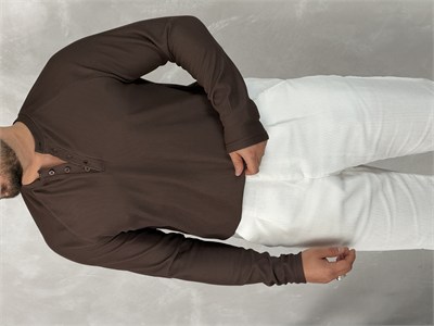 Ottoman Henley Yaka Sweatshirt Acı Kahve