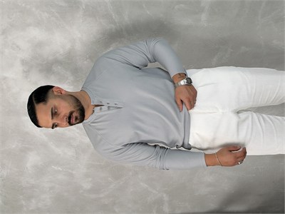 Ottoman Henley Yaka Sweatshirt Gri