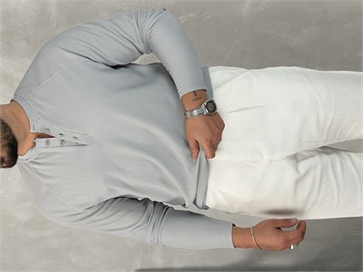 Ottoman Henley Yaka Sweatshirt Gri