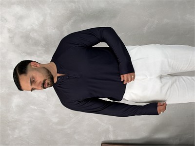 Ottoman Henley Yaka Sweatshirt Lacivert