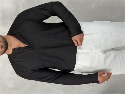 Ottoman Henley Yaka Sweatshirt Siyah