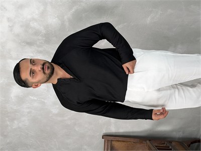 Ottoman Henley Yaka Sweatshirt Siyah