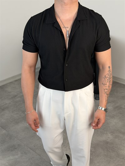 OTTOMAN KUMAŞ PAMUK ÖRME KISAKOL GÖMLEK SİYAH