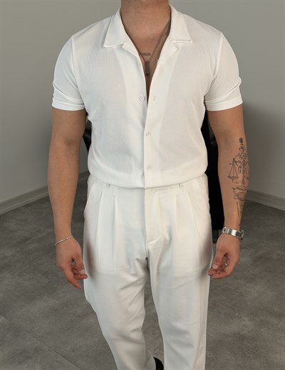 OTTOMAN KUMAŞ PAMUK ÖRME KISAKOL GÖMLEK BEYAZ