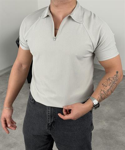 OTTOMAN YARIM FERMUAR POLO YAKA TİŞÖRT GRİ