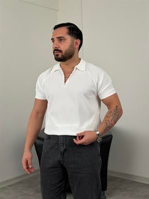 OTTOMAN YARIM FERMUAR POLO YAKA TİŞÖRT BEYAZ