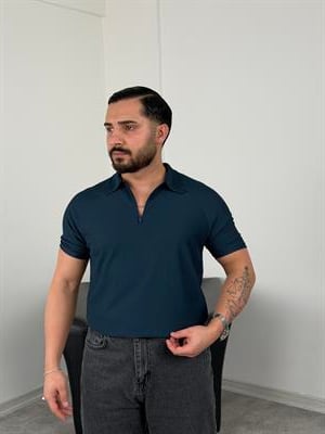 OTTOMAN YARIM FERMUAR POLO YAKA TİŞÖRT PETROL