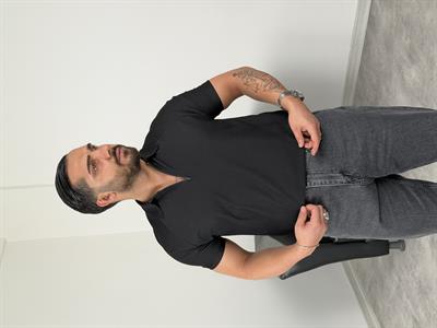 OTTOMAN YARIM FERMUAR POLO YAKA TİŞÖRT SİYAH