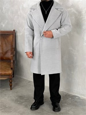 Oversize Astarlı Kaşe Kaban Gri