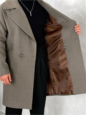 Oversize Astarlı Kaşe Kaban Haki Yeşil