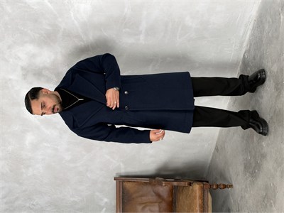 Oversize Astarlı Kaşe Kaban Lacivert