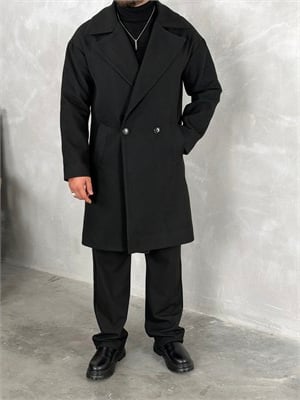 Oversize Astarlı Kaşe Kaban Siyah