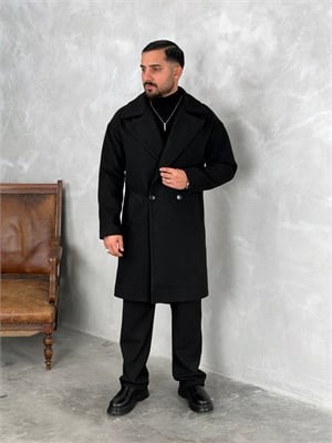 Oversize Astarlı Kaşe Kaban Siyah