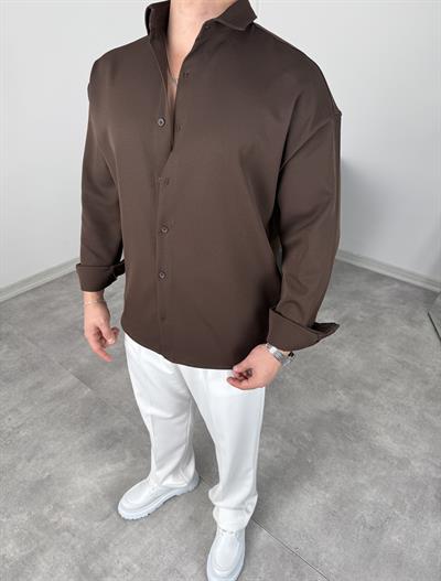 OVERSİZE DABIL İTHAL KUMAŞ GÖMLEK ACI KAHVE