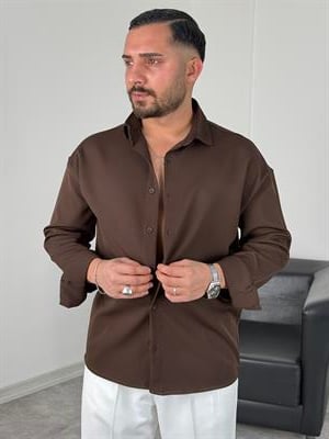 OVERSİZE DABIL İTHAL KUMAŞ GÖMLEK ACI KAHVE