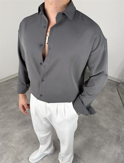 OVERSİZE DABIL İTHAL KUMAŞ GÖMLEK ANTRASİT