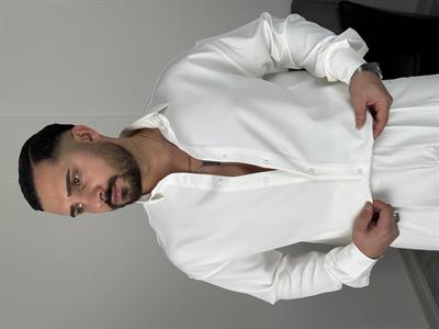 OVERSİZE DABIL İTHAL KUMAŞ GÖMLEK BEYAZ