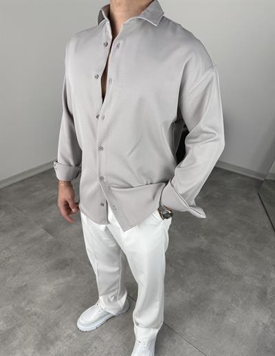 OVERSİZE DABIL İTHAL KUMAŞ GÖMLEK GRİ