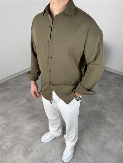 OVERSİZE DABIL İTHAL KUMAŞ GÖMLEK HAKİ YEŞİL