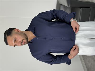 OVERSİZE DABIL İTHAL KUMAŞ GÖMLEK LACİVERT