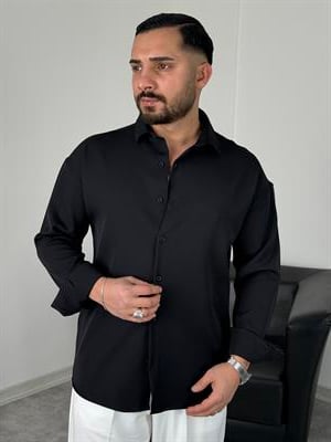 OVERSİZE DABIL İTHAL KUMAŞ GÖMLEK SİYAH