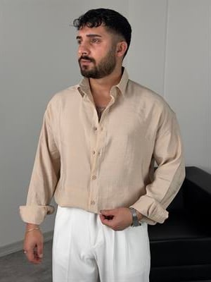 OVERSİZE PAMUK TENSEL KUMAŞ GÖMLEK BEJ