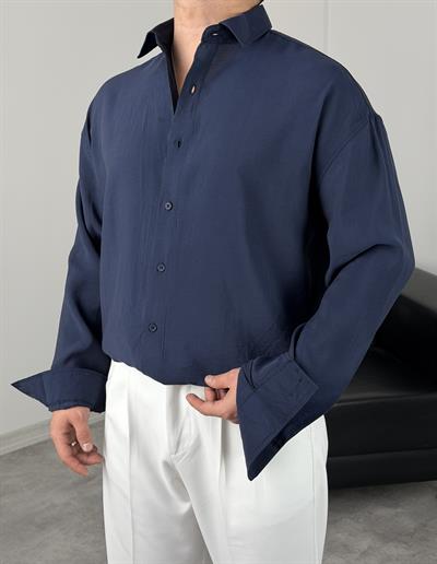 OVERSİZE PAMUK TENSEL KUMAŞ GÖMLEK LACİVERT