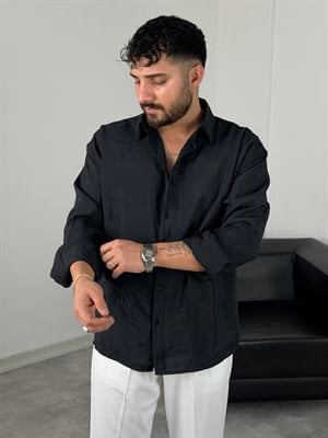 OVERSİZE PAMUK TENSEL KUMAŞ GÖMLEK SİYAH