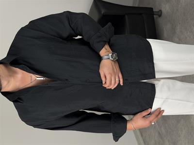 OVERSİZE PAMUK TENSEL KUMAŞ GÖMLEK SİYAH