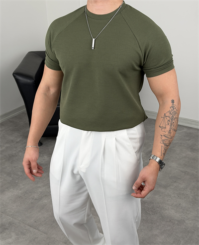 ÖZEL KALIP REGLAN KOL TİŞÖRT HAKİ YEŞİL