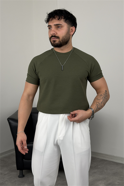 ÖZEL KALIP REGLAN KOL TİŞÖRT HAKİ YEŞİL