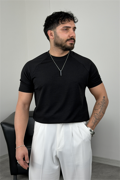 ÖZEL KALIP REGLAN KOL TİŞÖRT SİYAH
