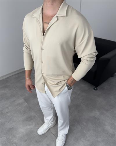 ÖZEL KESİM CRAP UZUNKOL GÖMLEK BEJ