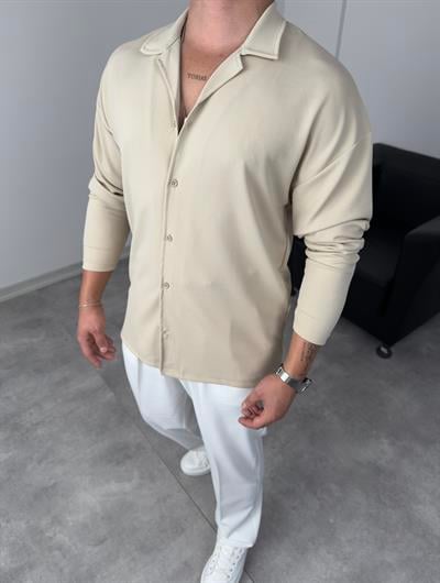 ÖZEL KESİM CRAP UZUNKOL GÖMLEK BEJ