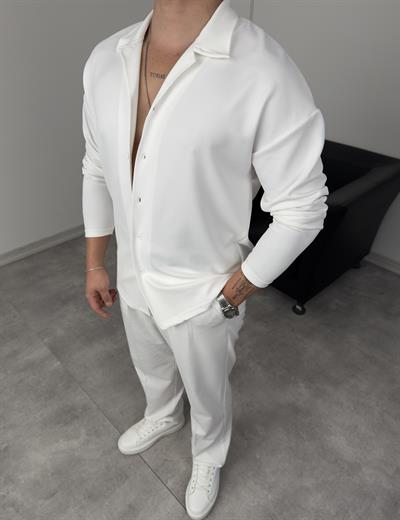 ÖZEL KESİM CRAP UZUNKOL GÖMLEK BEYAZ