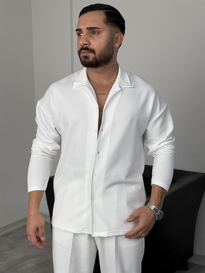 ÖZEL KESİM CRAP UZUNKOL GÖMLEK BEYAZ