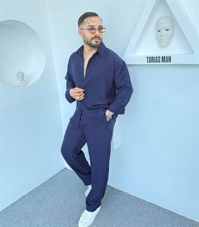 Pamuk Keten Takım Lacivert