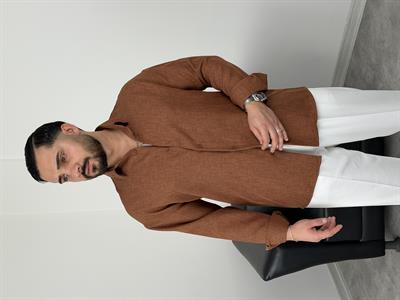 PAMUK KETEN UZUNKOL GÖMLEK ACI KAHVE