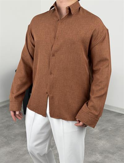 PAMUK KETEN UZUNKOL GÖMLEK ACI KAHVE