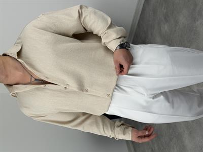 PAMUK KETEN UZUNKOL GÖMLEK BEJ