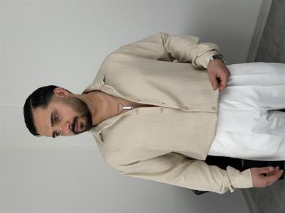 PAMUK KETEN UZUNKOL GÖMLEK BEJ