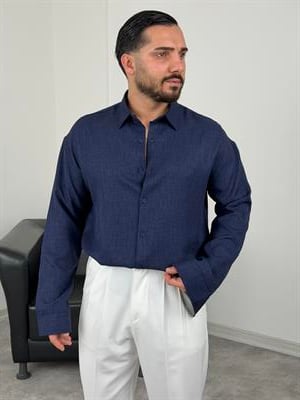 PAMUK KETEN UZUNKOL GÖMLEK LACİVERT