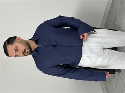 PAMUK KETEN UZUNKOL GÖMLEK LACİVERT